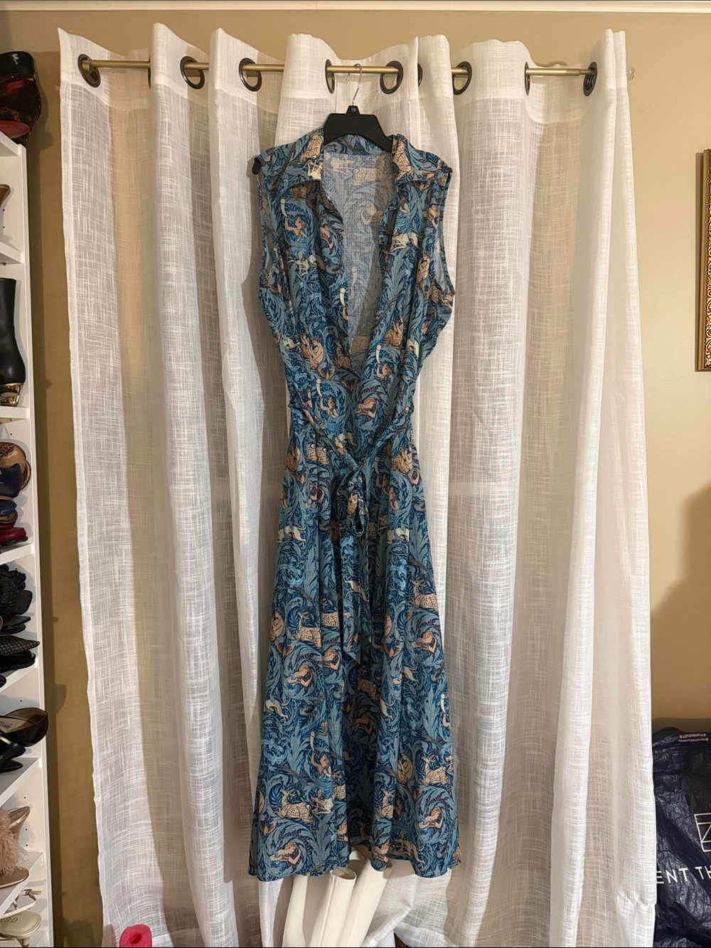 Blackmilk Teal Sleeveless Midi Dress with Tan Floral Swirl